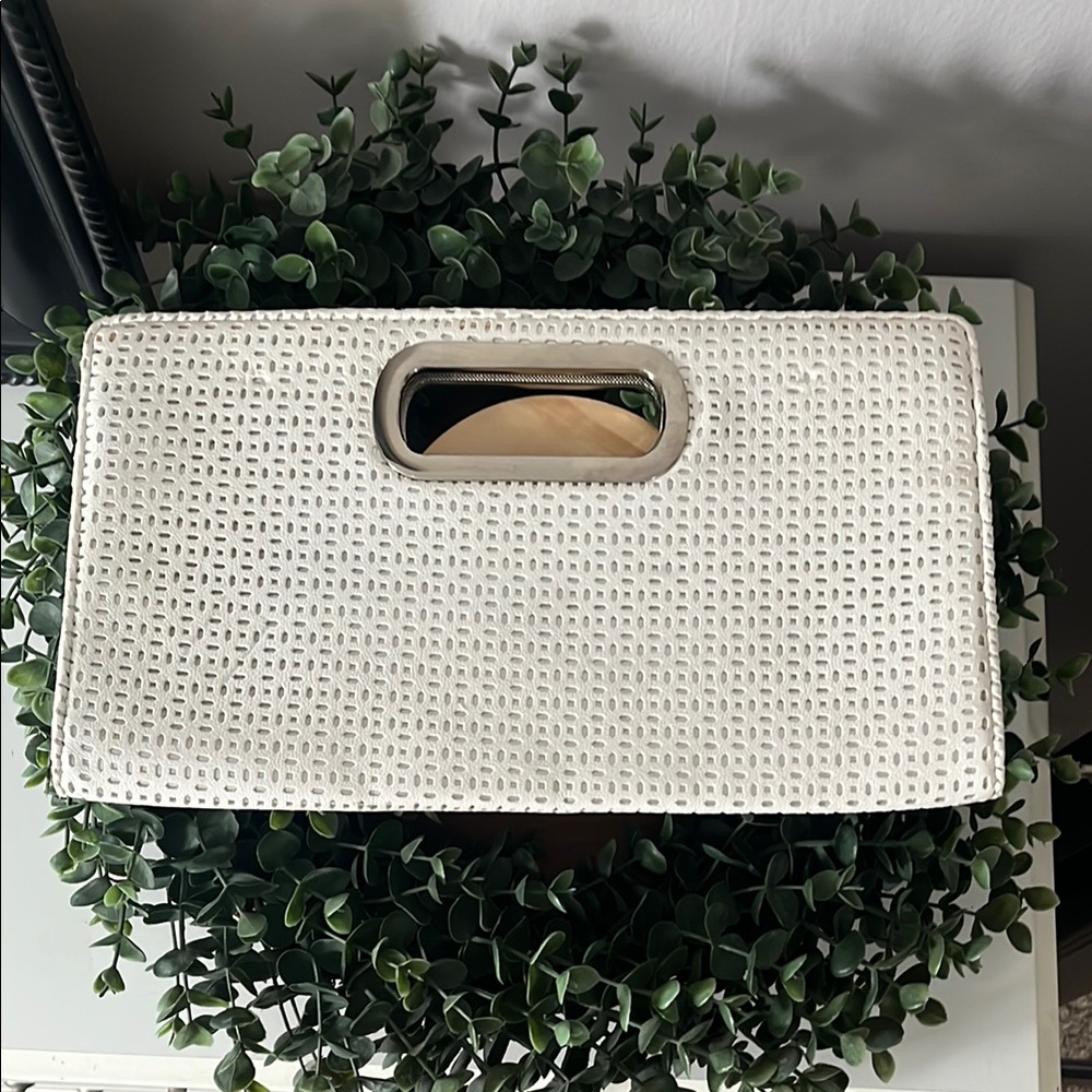 Elegant White Woven Clutch by Express